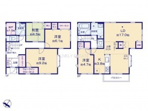 越谷市東越谷、中古一戸建ての間取り画像です