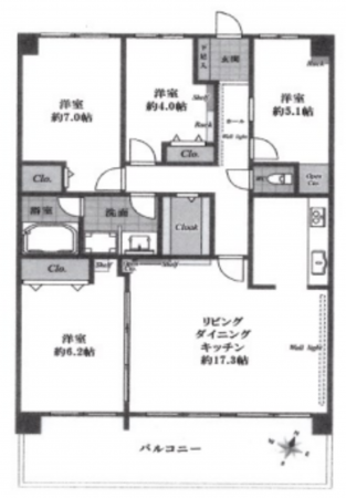 草加市旭町、マンションの間取り画像です