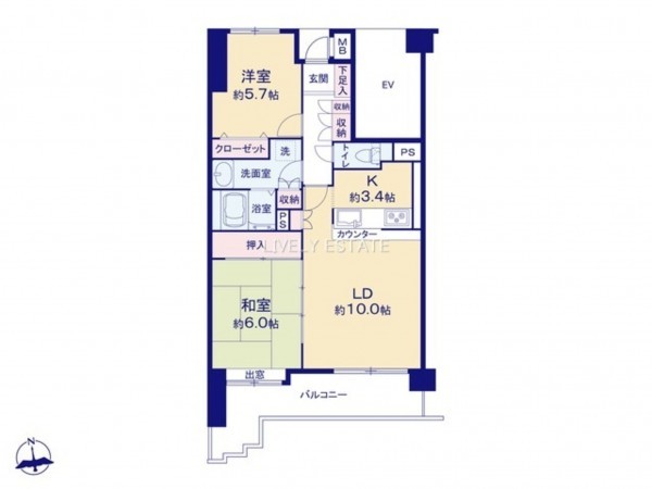 草加市瀬崎、マンションの間取り画像です