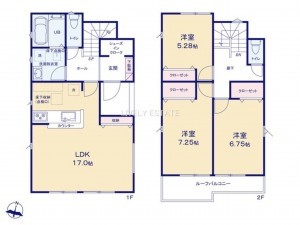 越谷市大字弥十郎、新築一戸建ての間取り画像です