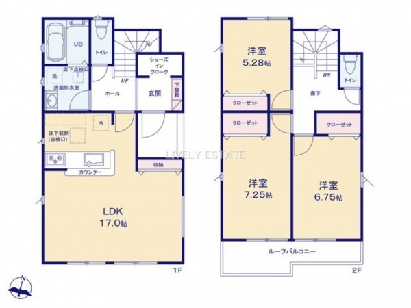 越谷市大字弥十郎、新築一戸建ての間取り画像です