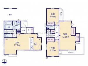 越谷市大字大里、新築一戸建ての間取り画像です