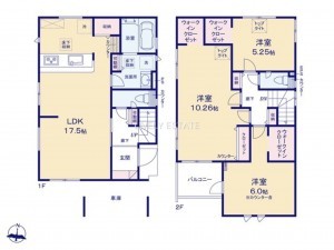 越谷市大字大里、新築一戸建ての間取り画像です