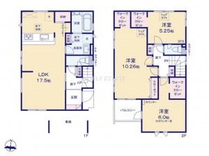 越谷市大字大里、新築一戸建ての間取り画像です