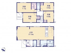 越谷市大沢、新築一戸建ての間取り画像です