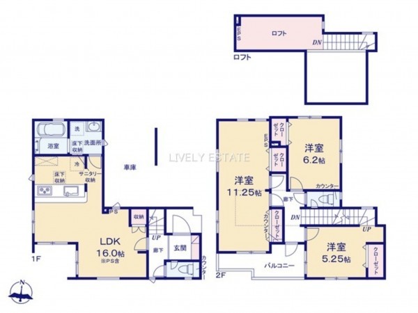 越谷市東町、新築一戸建ての間取り画像です