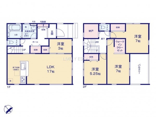 越谷市大字三野宮、新築一戸建ての間取り画像です