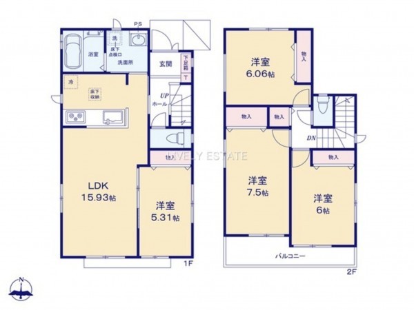 草加市青柳、新築一戸建ての間取り画像です