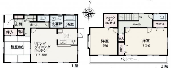 越谷市大字大林、中古一戸建ての間取り画像です