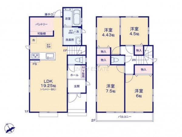 草加市谷塚上町、新築一戸建ての間取り画像です