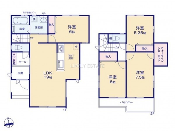 草加市谷塚上町、新築一戸建ての間取り画像です