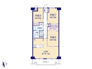 草加市花栗、マンションの間取り画像です