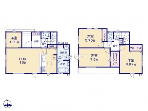 草加市吉町、新築一戸建ての間取り画像です