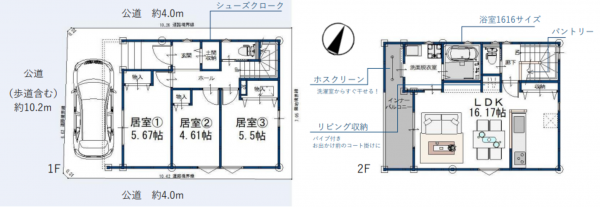 越谷市蒲生東町、新築一戸建ての間取り画像です