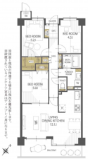 草加市瀬崎、マンションの間取り画像です