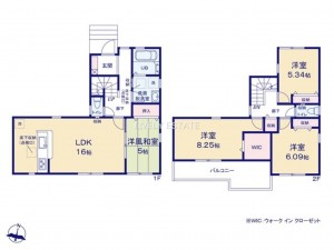 越谷市弥栄町、新築一戸建ての間取り画像です