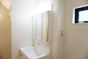 越谷市大字大竹、新築一戸建ての洗面画像です