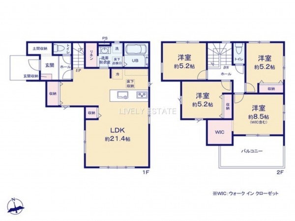 越谷市大字大竹、新築一戸建ての間取り画像です