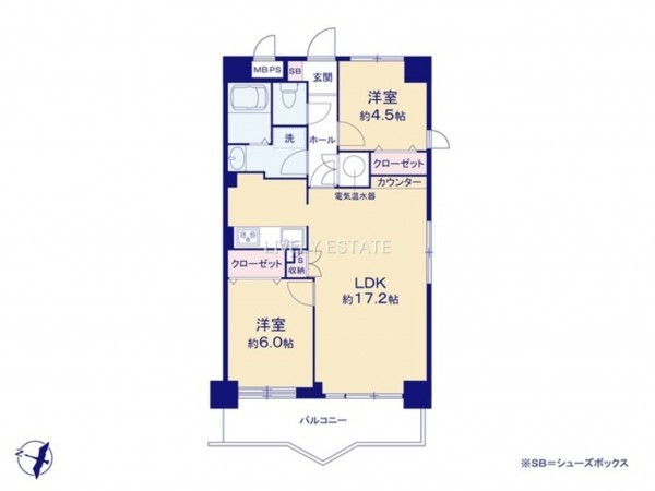 草加市栄町、マンションの間取り画像です