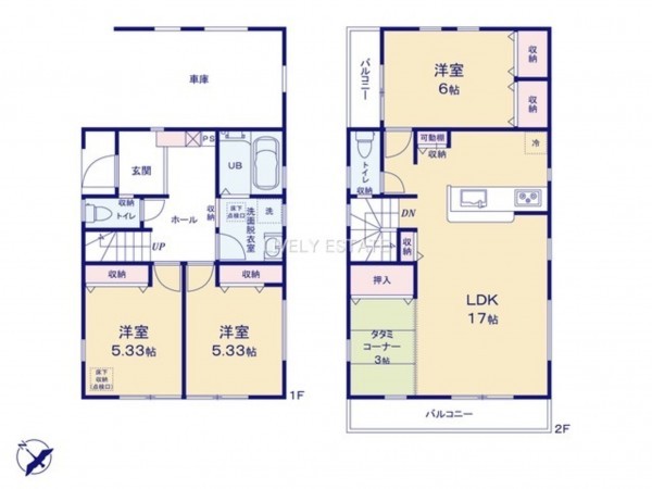 越谷市大沢、新築一戸建ての間取り画像です