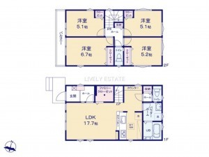 越谷市大字上間久里、新築一戸建ての間取り画像です