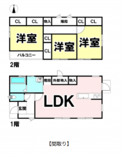 宮崎市花ケ島町、中古一戸建ての間取り画像です