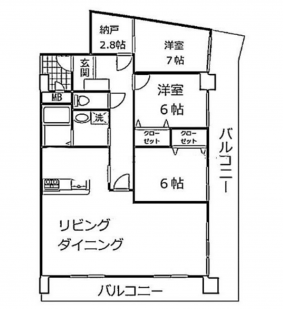 宮崎市下北方町、マンションの間取り画像です