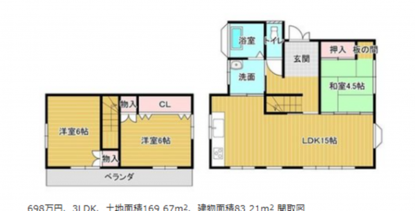 宮崎市清武町今泉、中古一戸建ての間取り画像です