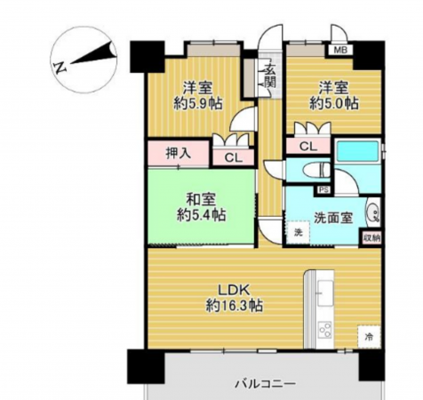 宮崎市大橋、マンションの間取り画像です