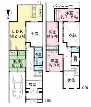 大阪市鶴見区横堤、中古一戸建ての間取り画像です
