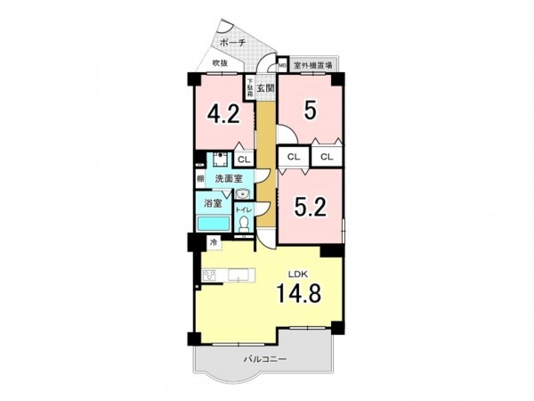 大阪市鶴見区諸口、マンションの間取り画像です