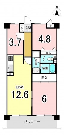 大阪市鶴見区鶴見、マンションの間取り画像です