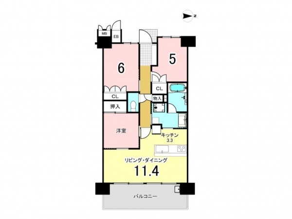 大阪市鶴見区諸口、マンションの間取り画像です