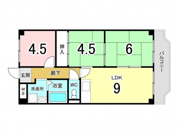 大阪市鶴見区徳庵、マンションの間取り画像です