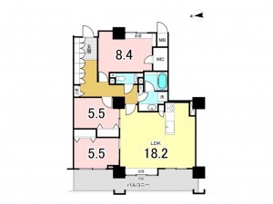 大阪市鶴見区鶴見、マンションの間取り画像です