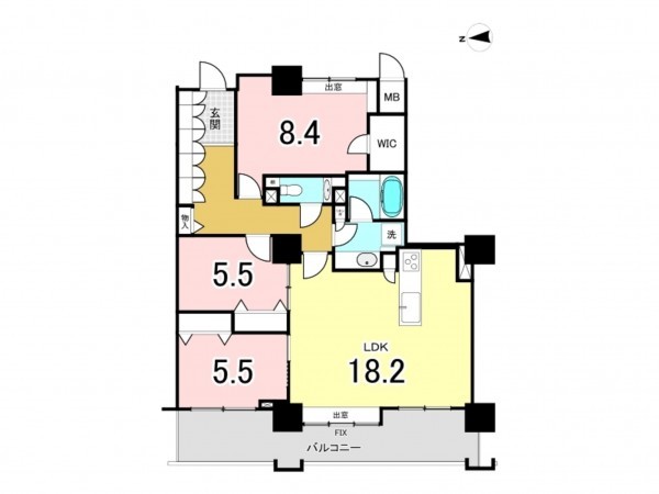 大阪市鶴見区鶴見、マンションの間取り画像です