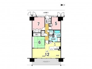大阪市鶴見区鶴見、マンションの間取り画像です