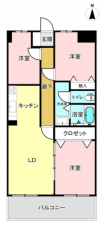 大阪市鶴見区鶴見、マンションの間取り画像です
