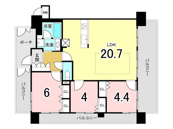 大阪市鶴見区浜、マンションの間取り画像です