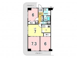 大阪市鶴見区放出東、マンションの間取り画像です