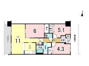 大阪市鶴見区今津北、マンションの間取り画像です