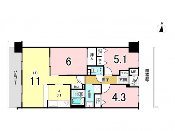 大阪市鶴見区今津北、マンションの間取り画像です