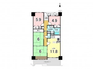 大阪市鶴見区鶴見、マンションの間取り画像です