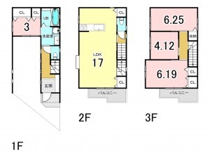 大阪市鶴見区横堤、中古一戸建ての間取り画像です