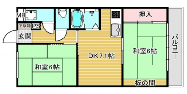 大阪市鶴見区放出東、マンションの間取り画像です