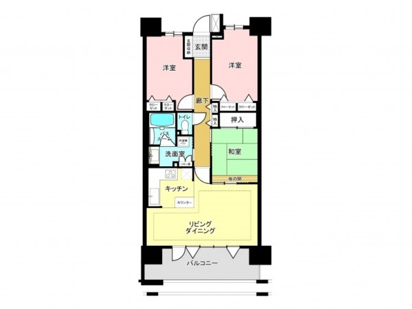 大阪市鶴見区放出東、マンションの間取り画像です