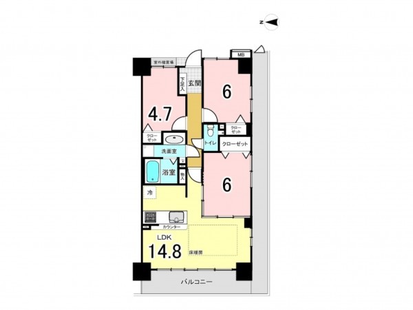 大阪市鶴見区諸口、マンションの間取り画像です