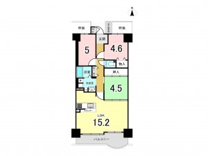 大阪市鶴見区諸口、マンションの間取り画像です