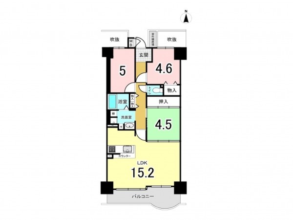 大阪市鶴見区諸口、マンションの間取り画像です
