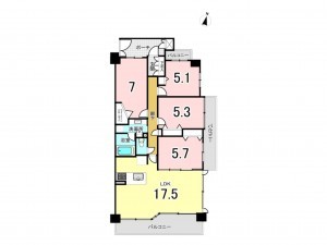 大阪市鶴見区諸口、マンションの間取り画像です